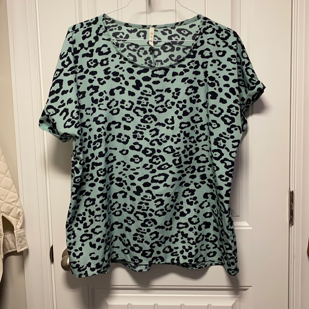 Teal and Black Leopard Top